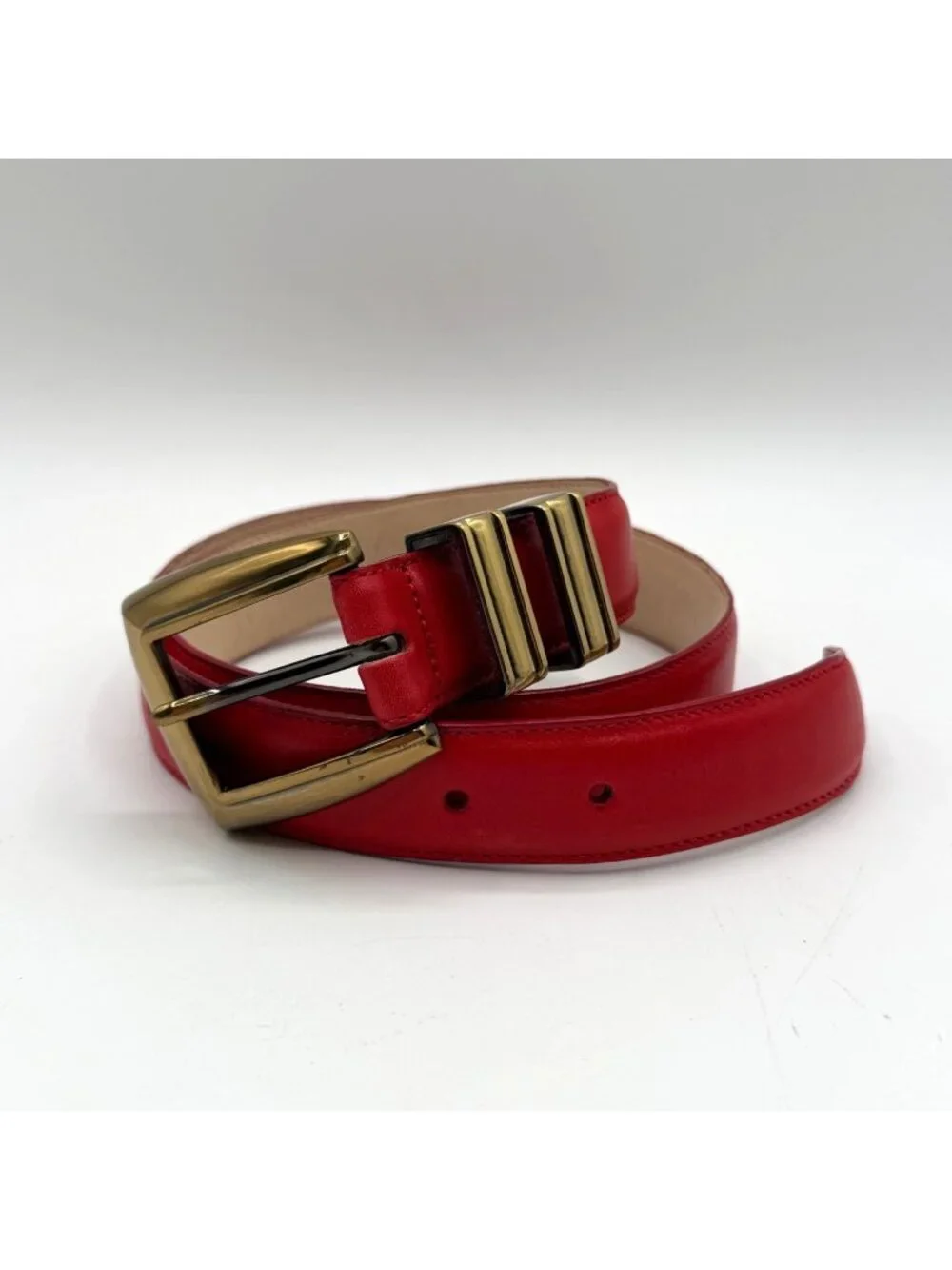 Vintage Brighton Red Leather Belt Brass Buckle #45212 Size M
